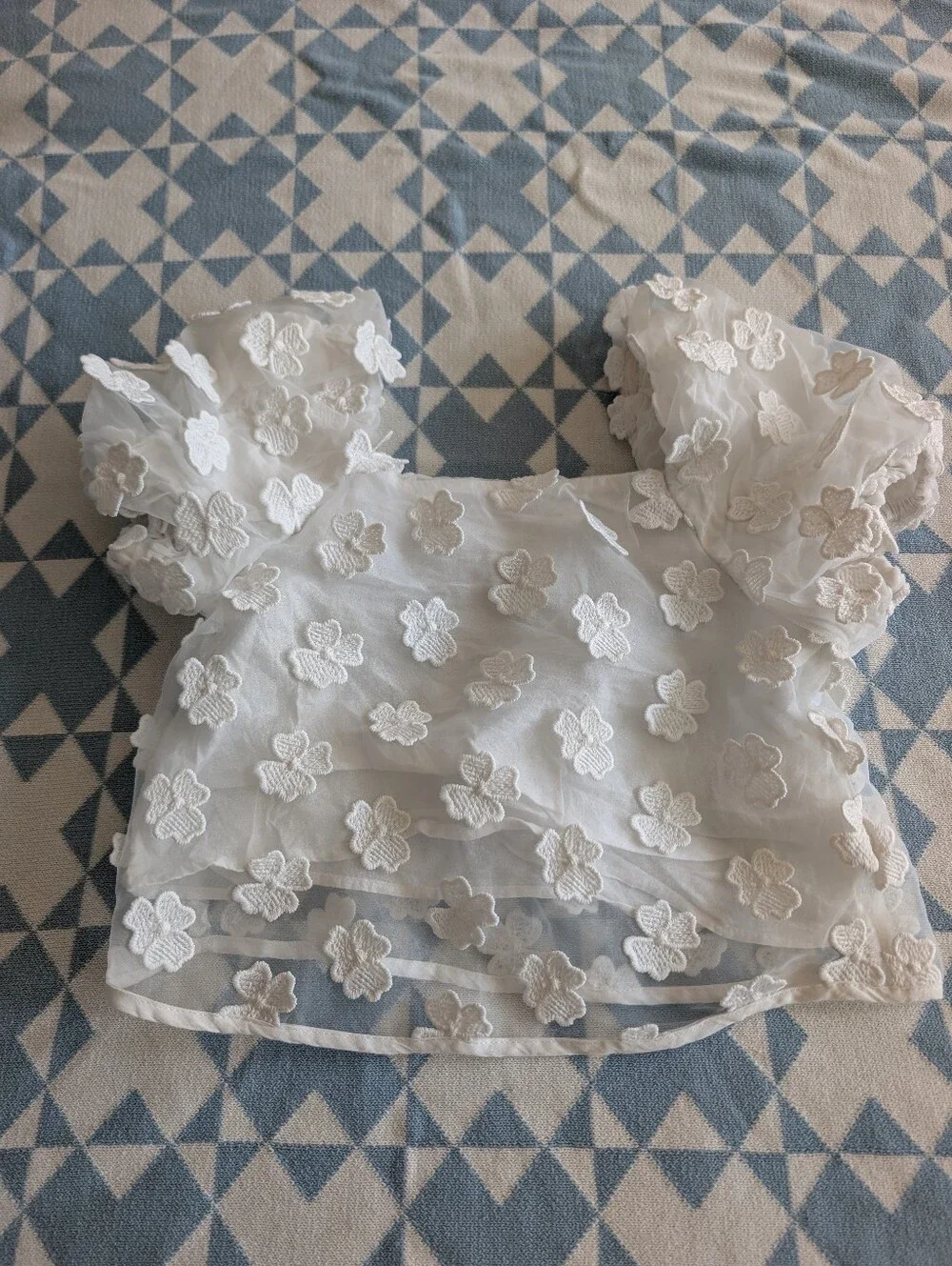Zara Girls Matching White Organza Flower Skirt Top Set Puff Sleeve 8